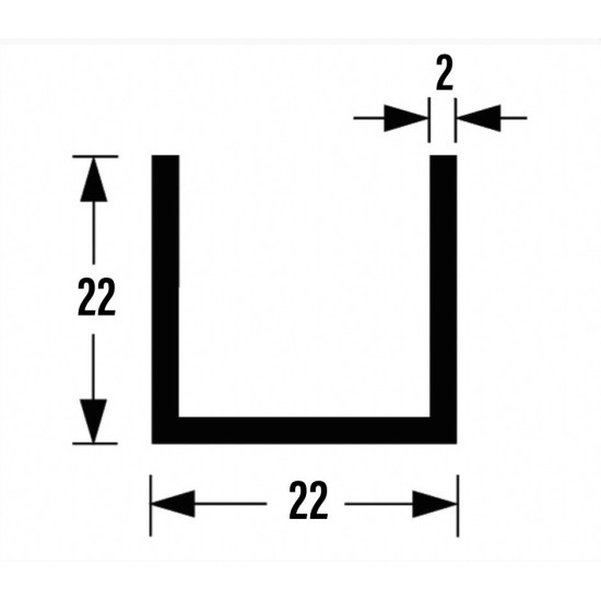 U-PROFIEL ALUMINIUM BRUTE 22X22X22X2MM 300CM VOOR 18MM PLAAT