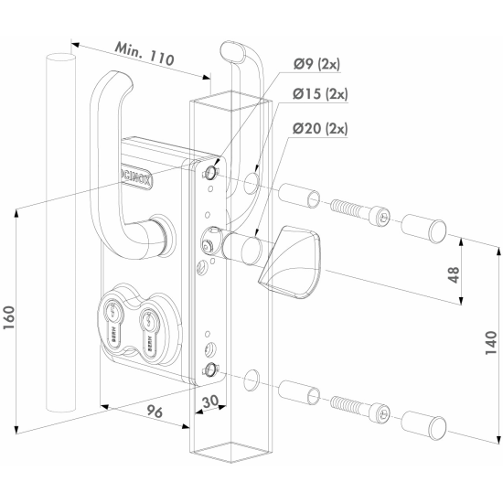 LGKZ - Dubbel cilinderslot voor schuifpoort - 40 mm - RAL7016 LGKZ - Dubbel cilinderslot voor schuifpoort - 40 mm - RAL7016