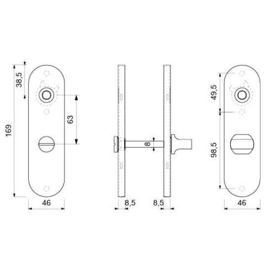 GPF1100.10 kortschild afgerond WC63/8 grote knop RVS geborsteld GPF1100.10 kortschild afgerond WC63/8 grote knop RVS geborsteld