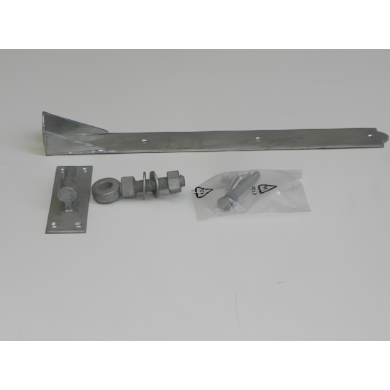 Verstelbare heng 570mm - vuurverzinkt - Afmeting heng: 570X57X5MM - Afmeting plaat: 165X57X5MM - Dikte verticale lip: 5MM - Ø20MM