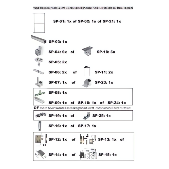 SET VOOR SCHUIFPOORTEN - CILINDER 40X40 MET 3 SLEUTELS - RVS DEURKRUK EN -ROZETTEN - HAAKSLOT 73X115MM - DOORNMAAT: 45MM - PC MAAT: 72MM SP-14 EN SP-15 KUNNEN NIET GEBRUIKT WORDEN IN COMBINATIE MET SP-16 EN SP-17