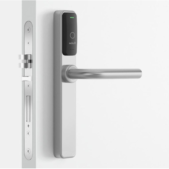 Salto BLE One S elektronisch deurbeslag U-kruk PC72mm RVS geborsteld afwerking met zwarte lezer voor deurdikte 32-47mm IP55 SKG2