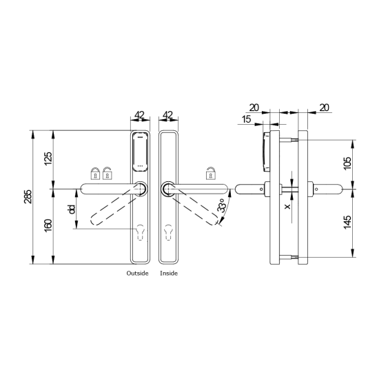 Salto BLE One S elektronisch deurbeslag U-kruk PC72mm RVS geborsteld afwerking met zwarte lezer voor deurdikte 32-47mm IP55 SKG2 Salto BLE One S elektronisch deurbeslag U-kruk PC72mm RVS geborsteld afwerking met zwarte lezer voor deurdikte 32-47mm IP55 SKG2