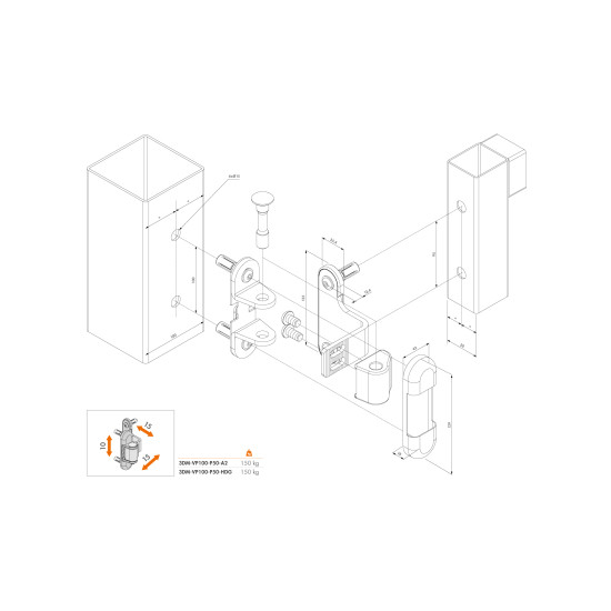 Locinox 3D regelbaar 180° scharnier verzinkt Locinox 3D regelbaar 180° scharnier verzinkt