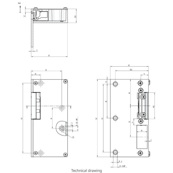 EFFEFF Elektrische opbouw deuropener type 118, spanningsloos vergrendeld, fafix, opbouw behuizing, 10-24V=~, DIN links en DIN rechts.