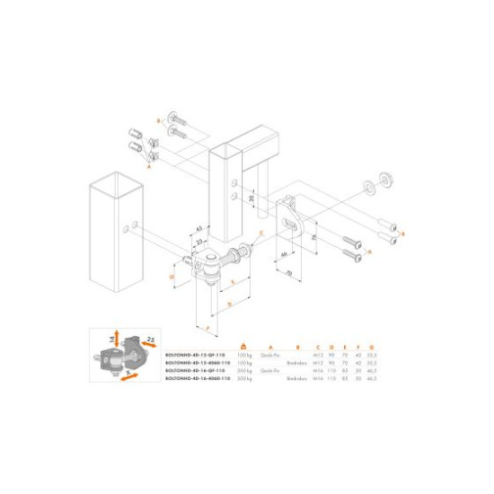 Locinox 4D opschroefbaar 180° scharnier M12 90 mm Aluminium