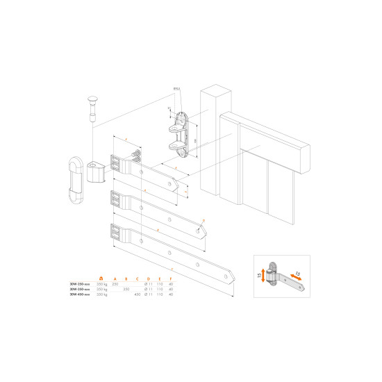 Locinox 3-dimensioneel regelbaar 180° scharnier - 350 mm - RAL 9005 Locinox 3-dimensioneel regelbaar 180° scharnier - 350 mm - RAL 9005