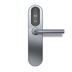 Salto XS4 Original+ Elektronisch deurbeslag breed met U-kruk in geborsteld rvs, blind, zwarte lezer, deurdikte 32-47 mm