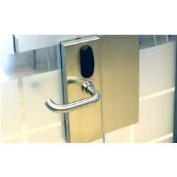 Salto XS4 Original+ Elektronisch glasdeurbeslag met U-kruk in geborsteld rvs, blind, zwarte lezer, deurdikte 8-14 mm, DIN L buitendraaiend (LR)