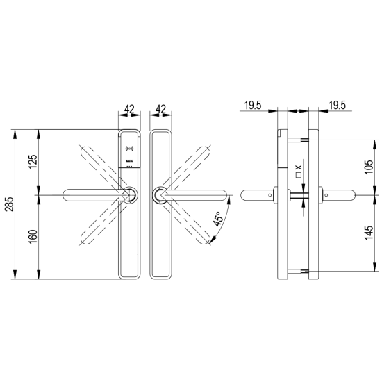 Salto XS4 One Elektronisch deurbeslag met U-kruk in geborsteld rvs, PC72, witte lezer, deurdikte 45-60 mm