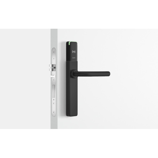 Salto XS4 One Elektronisch deurbeslag met privacy knop met L-kruk in zwart, blind, zwarte lezer, deurdikte 32-47 mm, IP55