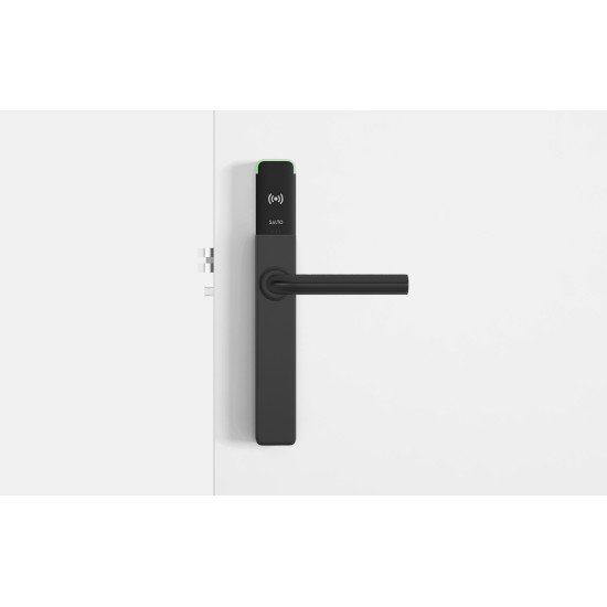 Salto XS4 One Elektronisch deurbeslag met privacy knop met L-kruk in zwart, blind, zwarte lezer, deurdikte 32-47 mm, IP55