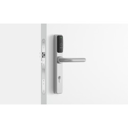 Salto XS4 One S Elektronisch deurbeslag met U-kruk in geborsteld rvs, PC72, zwarte lezer, deurdikte 75-90 mm, SKG (IP55)
