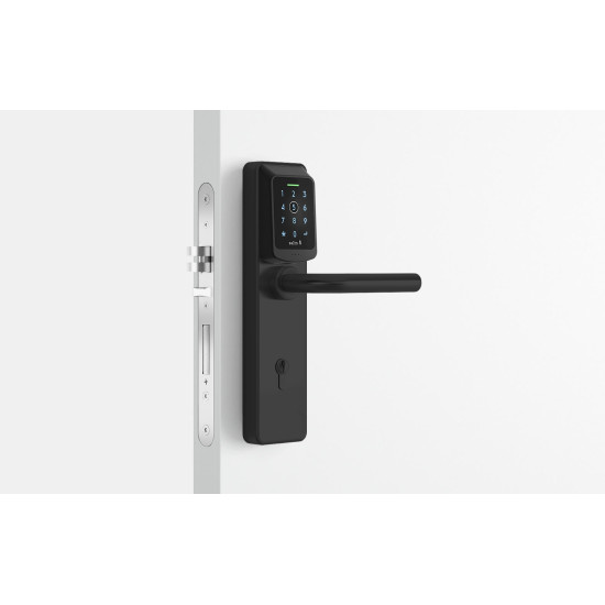 Salto XS4 One Elektronisch deurbeslag met code met privacy knop met U-kruk in zwart, PC72, zwarte lezer, deurdikte 32-47 mm