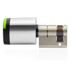 Salto NEO Elektronische halve europrofielcilinder in geborsteld chroom, 30/10, zwarte lezer, IP66