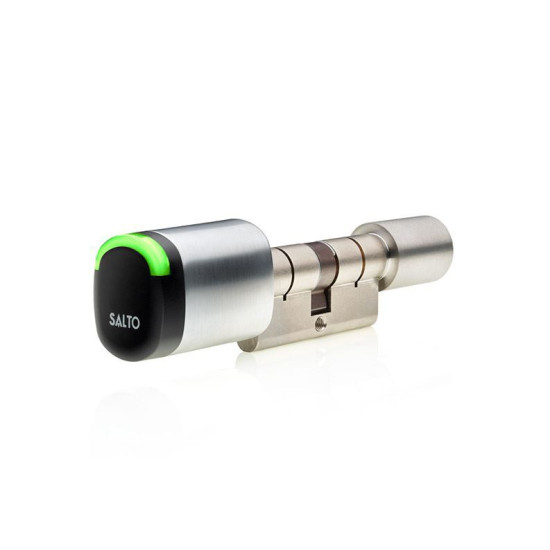 Salto NEO Elektronische europrofielcilinder met draaiknop in geborsteld chroom, 45/45K, zwarte lezer, IP66