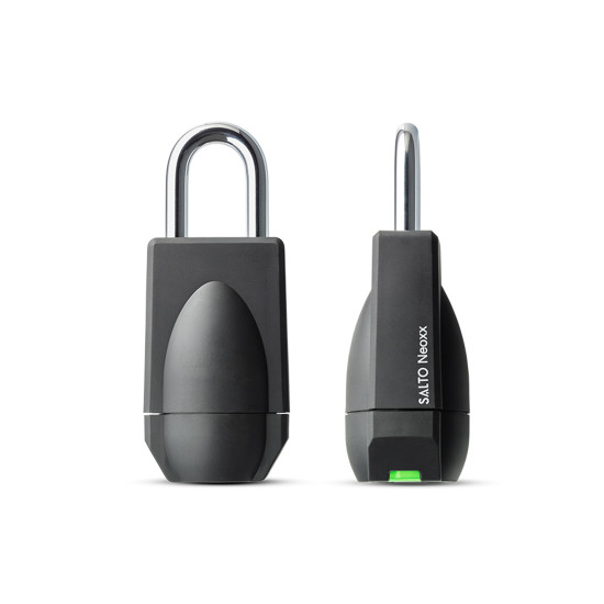 SALTO BLE NEO HANGSLOT KLASSE 4 - LOSSE BEUGEL 50MM - GEPOLIJST CHROOM - ZWARTE LEZER - ZONDER KETTING