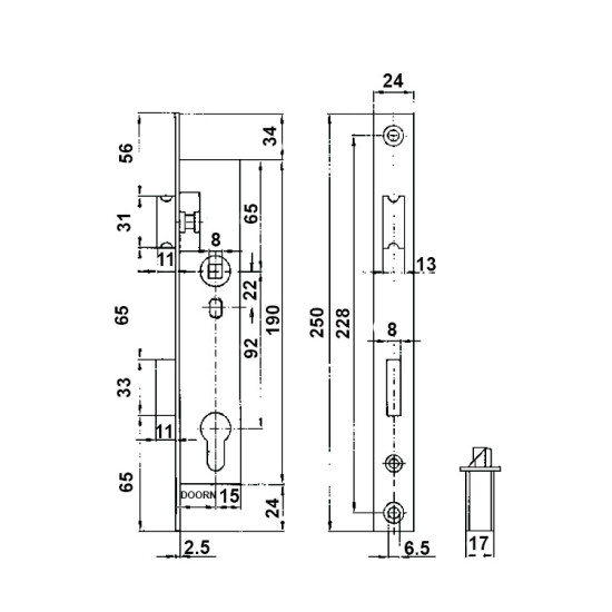 Bever 6527 smaldeurslot PC92 Doornmaat 22mm voorstand dagschoot 5mm