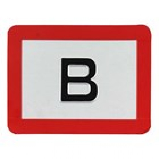 PICTOGRAM "B" REFLECTEREND, WIT GELAKT MET ZWARTE LETTER B.