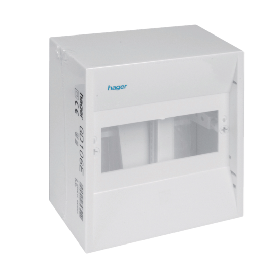 HAGER INSTALLATIEKAST, OPBOUW, 1X6MOD, MET UITSPARING, KUNSTSTOF, IP30