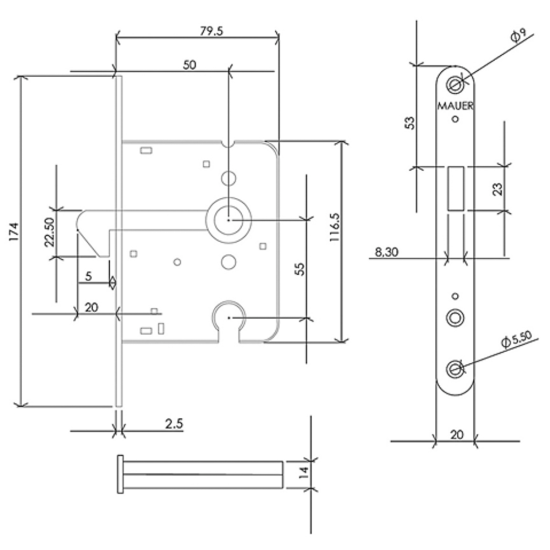 Mauer 1134 Schuifdeurslot PC55 DM50 Mauer 1134 Schuifdeurslot PC55 DM50
