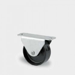 BOKWIEL, VORK VAN GEPERST STAALPLAAT, VERZINKT-CHROMATISEERD, WIELAS GEKLONKEN, PLAATBEVESTIGING. WIELKERN VAN POLYAMIDE, WIELNAAF OP GLIJLAGER BOKWIEL, VORK VAN GEPERST STAALPLAAT, VERZINKT-CHROMATISEERD, WIELAS GEKLONKEN, PLAATBEVESTIGING. WIELKERN VAN POLYAMIDE, WIELNAAF OP GLIJLAGER