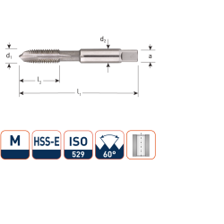 HSS-E MACHINETAP, KORT, DOORLOPEND, ISO 529, M6