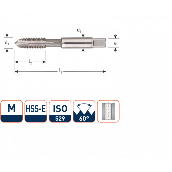 HSS-E MACHINETAP, DOORLOPEND,KORT, ISO 529, M10