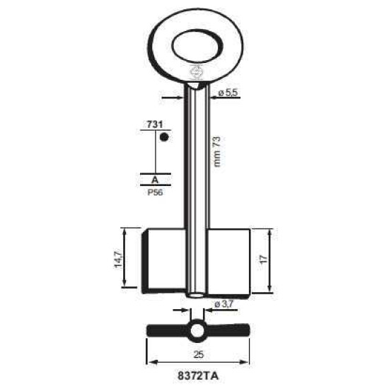 PIJPSLEUTEL BLIND DUBBELBAARD - TANN