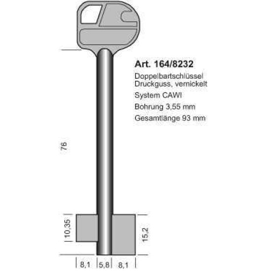 PIJPSLEUTEL BLIND DUBBELBAARD 93X5.8