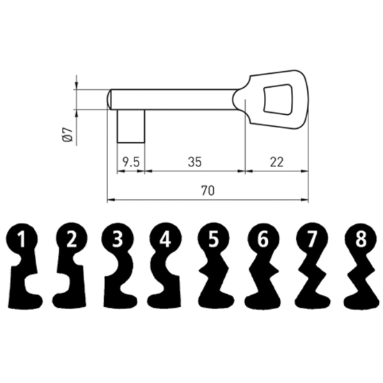MAUER BB INZET-2 SLEUTELS-NR 1 ALUM.-8 BAARDVORMEN