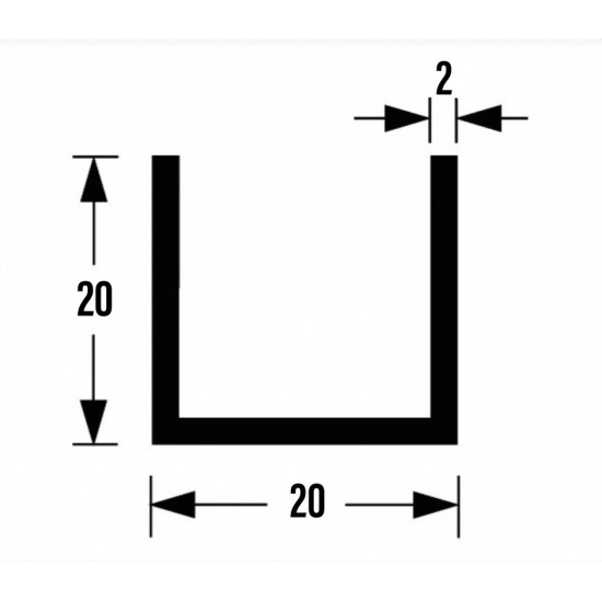 U-PROFIEL ALUMINIUM BRUTE 20X20X20X2MM 200CM U-PROFIEL ALUMINIUM BRUTE 20X20X20X2MM 200CM