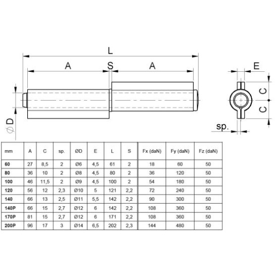 Laspaumelle 3-delig losse stift 140 mm Laspaumelle 3-delig losse stift 140 mm