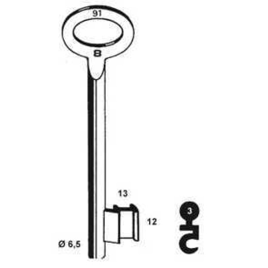 DOPSLEUTEL BONT KELDERBANDSLEUTEL 6.5MM - NEMEF