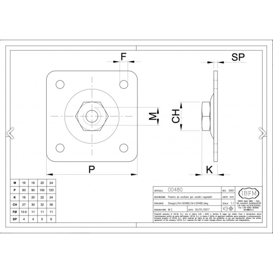 Muurplaat met verstelbare moer M18