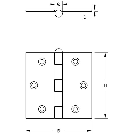 Scharnier met losse RVS pen 76x76 mm RVS geborsteld Scharnier met losse RVS pen 76x76 mm RVS geborsteld