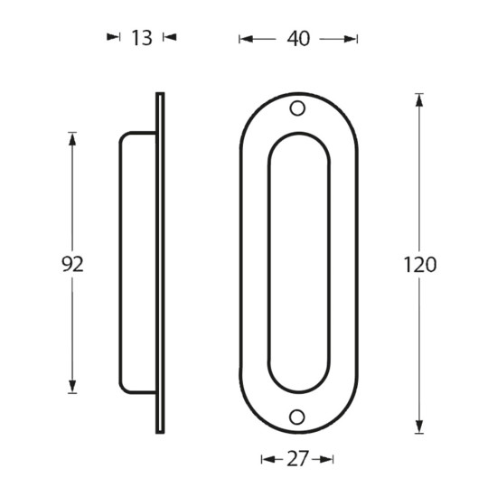 Schuifdeurkom ovaal 120x40mm met schroefgaten RVS Schuifdeurkom ovaal 120x40mm met schroefgaten RVS