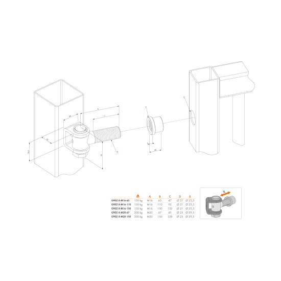 Locinox vandalismebestendig 90° scharnier met lasmoer M20 67 mm staal Locinox vandalismebestendig 90° scharnier met lasmoer M20 67 mm staal