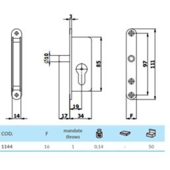 OMEC 1144 : Slot voor glasdeur D19mm