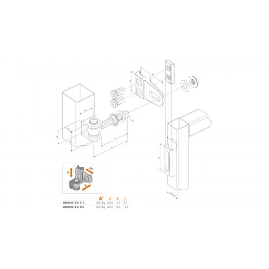 LOCINOX 4D REGELBAAR 180° SCHARNIER M16 110 MM VERZINKT ZWART