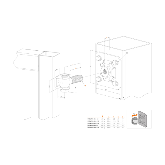 Locinox vandalismebestendig 90° scharnier muurplaat M20 67 mm staal Locinox vandalismebestendig 90° scharnier muurplaat M20 67 mm staal