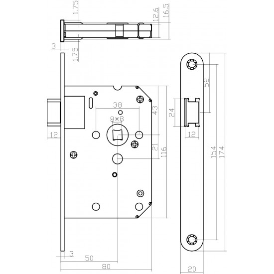 WONINGBOUW LOOPSLOT, VOORPLAAT AFGEROND ZWART GELAKT, 20X174, DOORN 50 WONINGBOUW LOOPSLOT, VOORPLAAT AFGEROND ZWART GELAKT, 20X174, DOORN 50