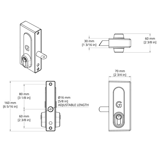 Gatemaster BK4060 2.0 Superlock Keylatch voor poortprofiel 40tot60mm