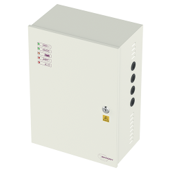 SCHAKELENDE VOEDING 24V DC 10A MET UITGANGSRELAIS - RUIMTE VOOR 2 ACCU'S 18 AH