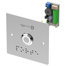 RVS DRUKKNOP MET MONTAGEPLAAT, FRANSE BRAILLEMARKERING - ZOEMER, LED, TIMER, SCHROEFKLEMMEN