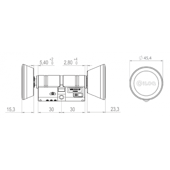 ILOQ S50 DUBBELE CILINDER (30/30 MM) MET LANGE/KORTE LEESKOP ILOQ S50 DUBBELE CILINDER (30/30 MM) MET LANGE/KORTE LEESKOP