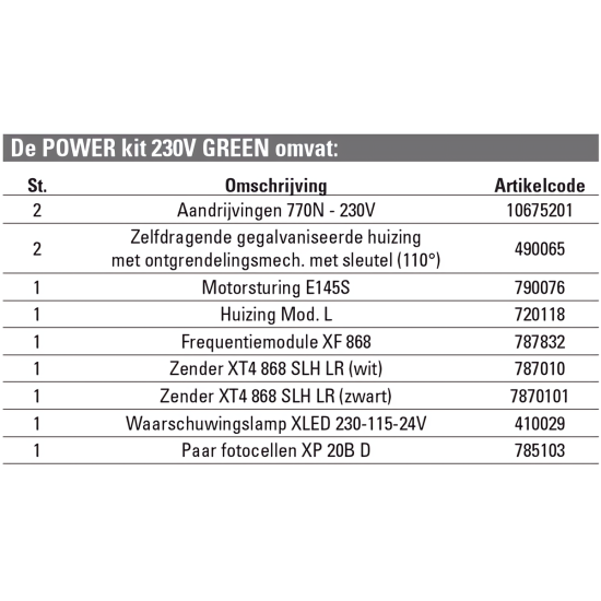 FAAC POWER KIT 230V GREEN INOX DRAAIHEKOPENER