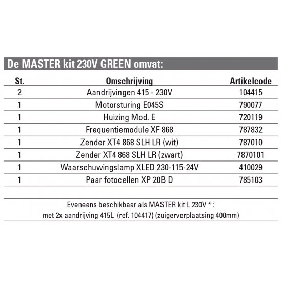 FAAC 415 MASTER KIT L 230V ELEKTROMECHANISCHE AANDRIJVING